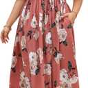 Nemidor Womens Plus Size Maxi Dress Summer Boho Sundress Floral Print Flared Casual Long Dresses with Pocket (Pink White), US 26