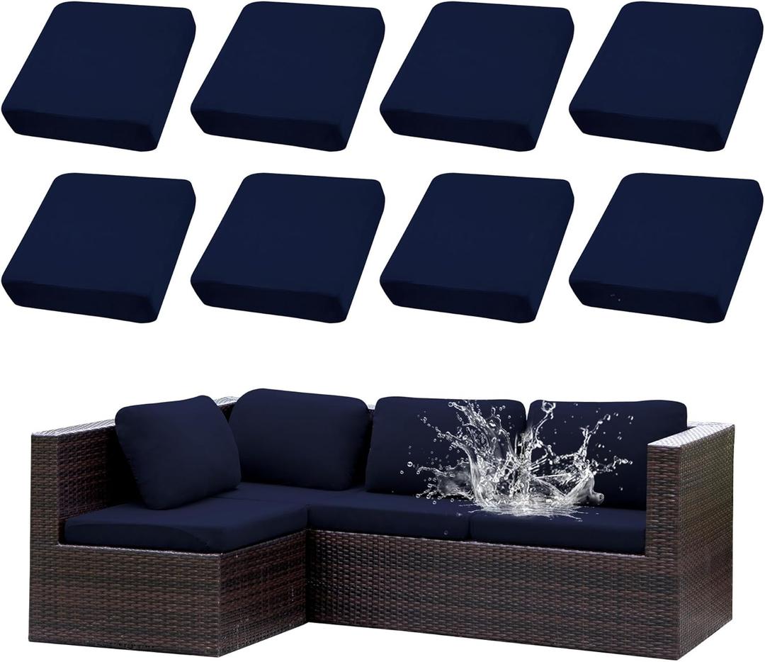 Outdoor Cushion Covers Set,8PCS Patio Furniture Couch Seat Slipcovers, Replacement for Sofa Sectional Chair(CoverOnly) (Navy Blue)