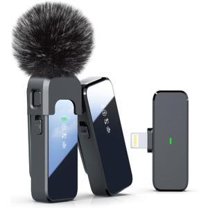 Wireless Lavalier Microphone for iPhone 14/ 13/ 12 with Noise Cancellation, 100ft Transmission, 18H Battery Life, Lightning Lapel Microphone Wireless for Video Recording, Vlog, Streaming