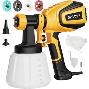 Paint Sprayer, 700W HVLP Spray Gun with Cleaning & Blowing Joints, 4 Nozzles and 3 Patterns, Easy to Clean, for Furniture, Cabinets, Fence, Walls, Door, Garden Chairs etc. VF803 Yellow