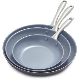 GreenPan Lima Hard Anodized 8" 10" & 12" Frying Pan Skillet Set, Ceramic Nonstick, PFAS-Free Nontoxic Pots & Pans, Oven & Broiler Safe, Stainless Steel Handles, Cookware for Eggs & Omelet, Gray