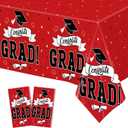 QZYL 2 PCS Graduation Tablecloth, 108" X 54" Red Graduation Table Decorations 2026, Disposable Plastic Tablecover for Grad Decor Party Supplies, Rectangle Table Cloths for Class 2026 Congrats Grad