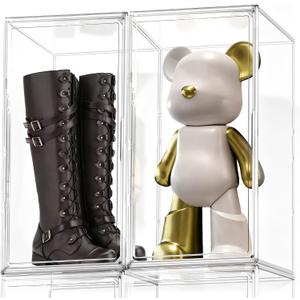 26 Inch Extra Tall Acrylic Display Case XXXXX-Large Tall Boots Shoe Box 13.8x 12.2x 23.6" Clear Collectible Display Cabinet with Magnetic Door,Stackable Long Boot, Multiple Pair of Shoes Storage Box