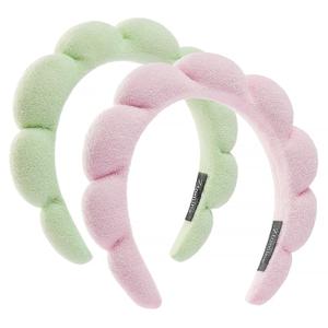 Spa Headbands for Washing Face or Facial, Set of 2 Skincare Headbands, Terry Cloth Headband Face Wash Headband Combo Pack - Puffy Makeup Headbands for Face Washing, Mask(Pink + light green)