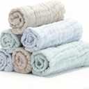 Organic Muslin Baby Washcloths 6 Pack Baby Bath Face Towel 12x12 Inch Extra Absorbent and Soft Burp Cloth and Wash Cloths for Newborn-Infants On Sensitive Skin (Blue Green Brown)