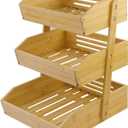 mobzio Fruit Basket for Kitchen Counter, 3 Tier Fruit Stand, Fruit Vegetable Storage Basket, Fruit Bowl for Kitchen Counter, Large Bamboo Basket Display Rack, Fruit Holder Produce Basket