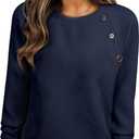 BLENCOT Crewneck Sweatshirt Long Sleeve Pullover Textured Fall Blouse Comfy | Button Business Casual Winter Blouse Loose Fit Oversized Shirts Outfits For Women Comfy Workout Tops Raglan Trendy Cozy Solid (M)
