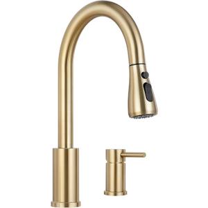 Pull-Down Kitchen Faucet for 2-Hole Sink,Single Handle Sink Faucet,with 3 Spray Modes and Separate Handle,Gold