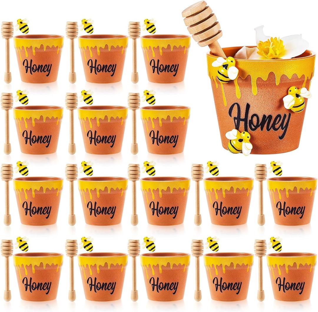 meekoo 30 Sets Mini Honey Bee Pots with Wooden Dippers Bee Charms Honey Jars for Honey Party Favors Bee Themed Baby Shower Favors for Guests Wedding Party