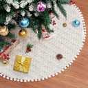 IMIKEYA Christmas Tree Skirt, 36 inches Luxury Faux Fur Christmas Tree Skirt, Beige Christmas Xmas Tree Skirt with Hand-Sewn Pompoms, Soft Thick Plush Tree Skirt for Christmas Tree Decorations