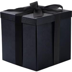RUSPEPA Black Medium Gift Box with Lids, Ribbon and Tissue Paper, Collapsible Gift Box Perfect for Birthday, Graduation, Father's Day, Wedding and Groomsmen Gifts, 10x10x10 Inches, 1 Pc