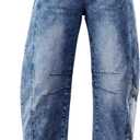 Utyful Barrel Jeans Women Cropped Baggy Trendy High Waisted Distressed Loose Stretch Denim Trouser Jeans with Pockets, Large