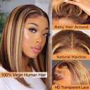 EQ DUOUPA 14 Inch Highlight Bob Wig Human Hair 180 Density Highlight 13x4 HD Lace Front Wigs Omber P4/27 Human Hair Bob Wigs