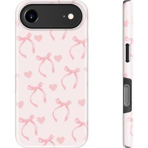 MERRO for iPhone Air Case - Wireless Charging Compatible - Dual-Layer Hard Shell & Silicone Cover - Protective Phone Case with Cute Wildflower Designs for iPhone 17 Air - Bow Heart Pinkie