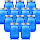 Tessco for you 12 Pcs Bulk Dark Blue Mason Jars with Lids 16 oz Decorative Centerpieces Glass Pint Canning Containers Regular Mouth for Flower Food Storage Wedding Halloween Christmas DIY Crafts
