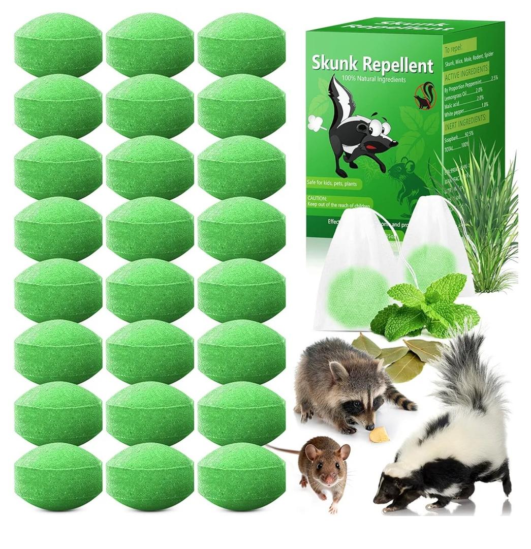 Peppermint Skunk Repellent, Raccoon Repellent Ball for House Garage Garden Car Engine Indoor, Raccoon Deterrent for Outdoor, Keep Skunks and Raccoons Out Natural Ingredients Pet Safe, Green