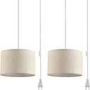 IHENGYANLT 2 Pack Plug in Pendant Light, Hanging Light with 15Ft Clear Cord, On/Off Switch, Beige Linen Fabric Lamp Shade, Hanging Light Fixture for Bedroom, Kitchen, Living Room, Dining Table