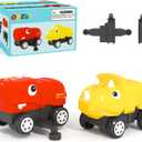 Magnetic Tiles Dinosaur Car Toddler Toys 3 4 5 Year Old Boys Girls, Magnetic Blocks Monster Car - 2 Dinosaur Lids and 2 Chassis, Compatible with Traversable on Magnet Roads.
