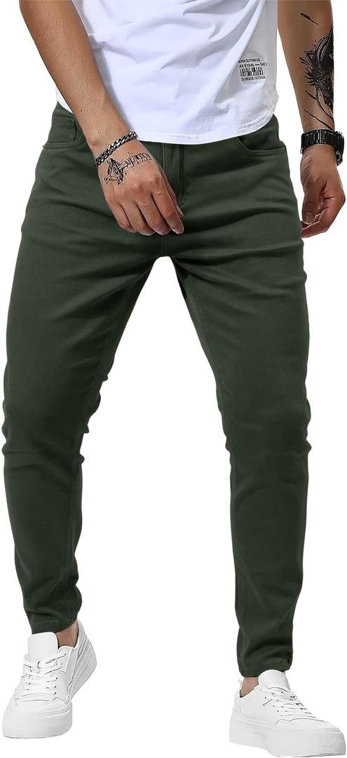 Woenzaia Men's Slim Fit Dress Pants Casual Stretchy Twill Chinos Tapered Skinny Slacks (32, #1 Armygreen)