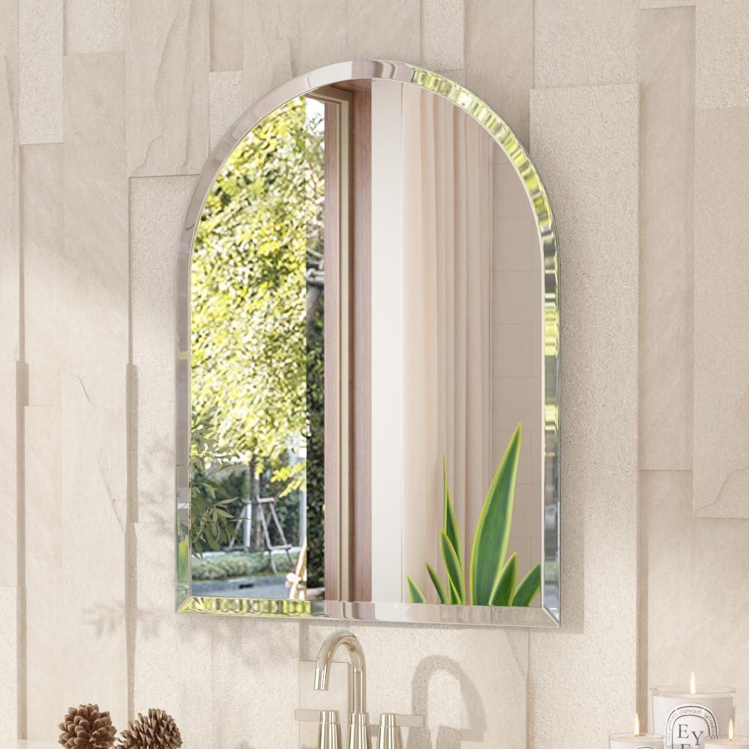VocalStar Frameless Arch Mirror, 28" x 36" Bathroom Wall Mirror with Beveled Edge, Modern Decorative Vanity Mirrored for Living Room, Entryway, Bedroom | 1/4-Inch Shatterproof Glass