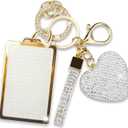Compatible with Tesla Card Key Holder with Diamond Keychain, Compatible with Tesla Model 3 and Model Y Key Protective Cover Keycard Case for Women (Gold-Heart)