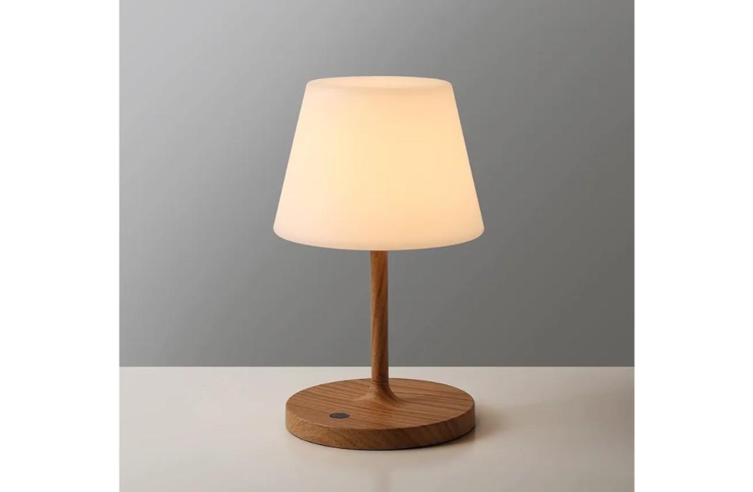 Outdoor Battery Operated Table Lamp Waterproof, 4000mAh Cordless Table Lamp Rechargeable, Touch Dimmable Desk Lamp, LED Night Light for Patio Camping Restaurant Home (Wood Grain, 9.6in)