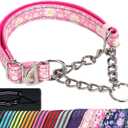 Martingale Collar for Dogs with Pink Daisy,Reflective Nylon Adjustable No Pull Dog Training Chain Collar Training, Walking, Hunting for All Breeds(Pink Daisy XL) (XL(Neck21"-27"), 1)