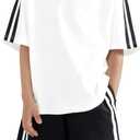 Haloumoning Boys 2 Piece Summer Outfits Kids Striped Trim Short Sleeve T-Shirt and Shorts Set with Pockets, 13-14 Years, White