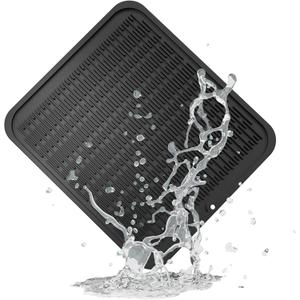 ZLR Large Silicone Dish Drying Mat (16" x 18") - XL Heavy Duty Drainboard Mat for Pots, Pans & Family Loads - Heat Resistant Trivet & Counter Protector, Easy Clean (Black)