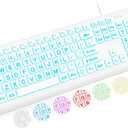 SABLUTE Large Print Backlit Keyboard, Wired USB Lighted Computer Keyboards with 7-Color & 4 Modes Backlit, Oversize Letters Keys Easy to See and Type, Keyboard Compatible for PC, Laptop (White)