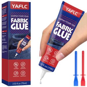 YAFLC Fabric Glue Permanent 75 ml, Fabric Glue for Patch, Clear Fabrics Adhesive for Clothing Permanent Washable, Leather Glues for All Fabrics, Cotton, Denim, Flannel, Polyester