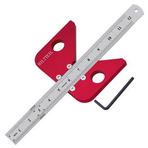 Aluminum Alloy Circle Center Finder, Center Scribe 45/90 Degree Right Angle Line Square Center Finder Measuring Tool, Woodworking Center Finder Ruler with Detachable Ruler, Red