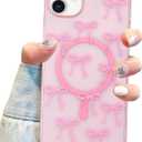 Jusy Magnetic Bow Case for iPhone 11, Cute Aesthetic Bowknot Pattern Phone Case Compatible with Magsafe, Soft TPU Protective Phone Cover for Women Girls - Pink