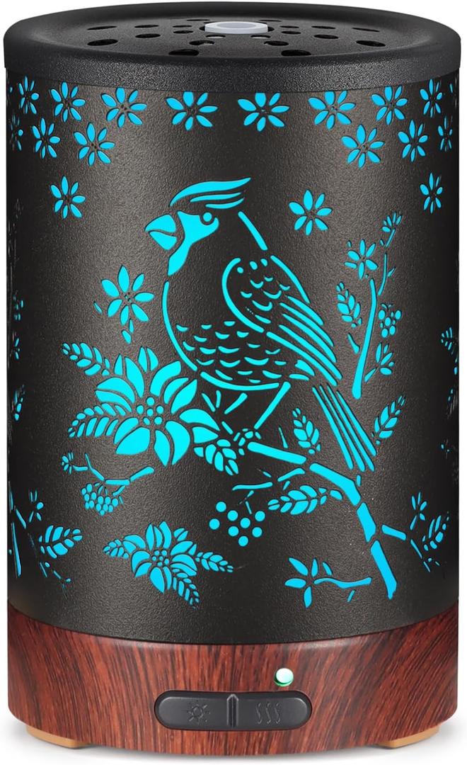 Essential Oil Diffuser- Aromatherapy Diffuser with7 Colors Light and Auto-Off for Women Metal Cool Mist Humidifier for Home and Office for Mom WomenCardinal (Red Bird)