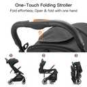 Gromast Compact Fold Baby Stroller, Lightweight Travel Toddler Stroller with One-Click Fold, Extendable UPF50+ Canopy, Cup Holder, UV Protected and Waterproof, One-Hand Folding - Black