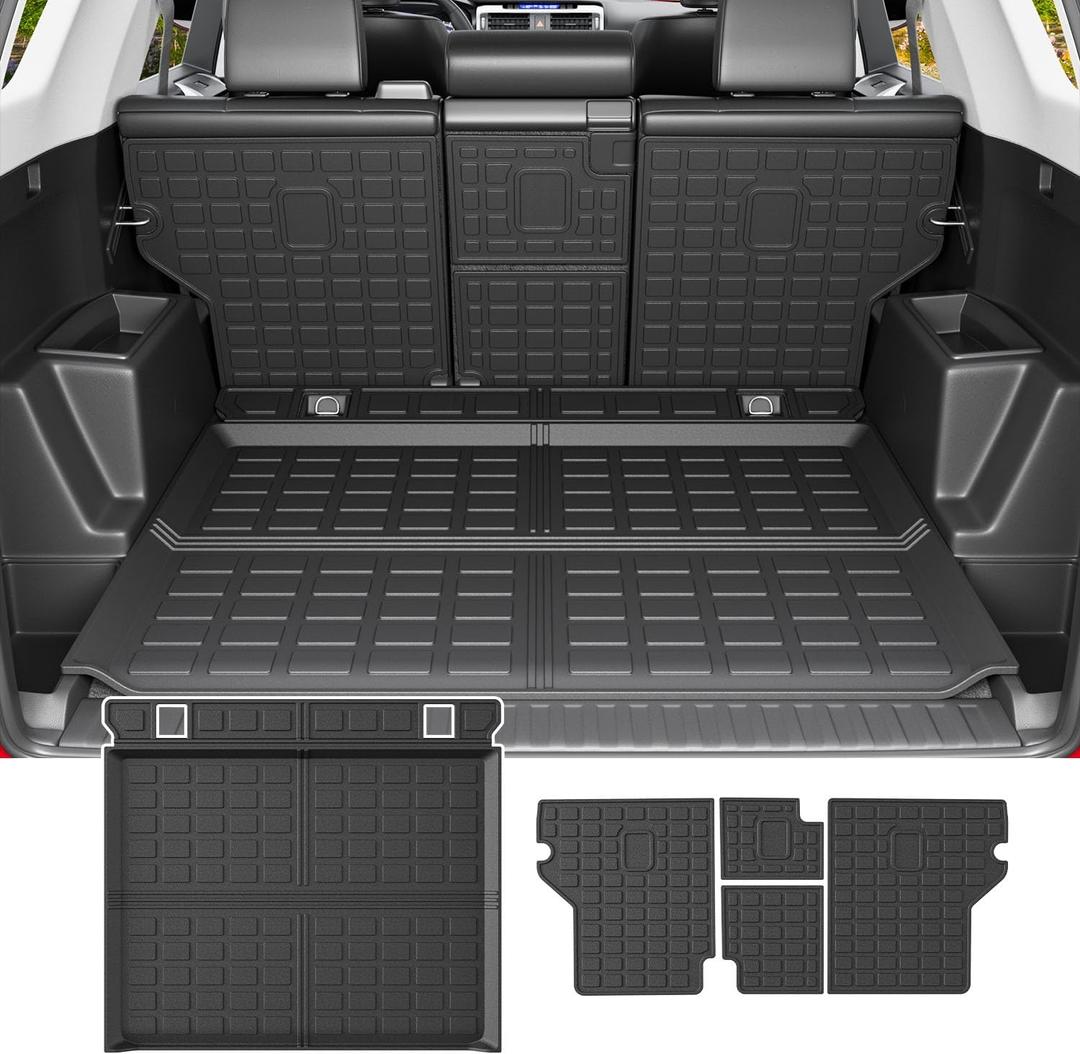 Powoq Cargo Mat Compatible with 2010-2024 Toyota 4Runner Back Seat Protector Replacement for 2010-2024 Toyota 4Runner 5 Seater Accessories (Fit W/O Sliding Tray, Rear Backrest Mats+Rear Trunk Mat)