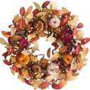 24 Inch Fall Velvet Pumpkin Wreath with Berries for Front Door, Fall Pumpkin Wreaths for Indoor Outdoor, Rustic Farmhouse Harvest Thanksgiving Pumpkin Wreaths for Home Decor