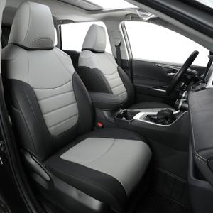 RISINGSTAR Faux Leather Seat Covers, for 2019-2025 Toyota Rav4 Hybrid XSE SE Plug-in Prime (2019-2025 Prime/Hybrid XSE/SE/Plug-in, Black&Gray)