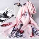 MEISEE 100% Mulberry Silk Long Scarf for Women Large Oblong Sunscreen Shawls Wraps Neck Headscarf Hair Wraps Gift Packed (Pink Gray Flowers)