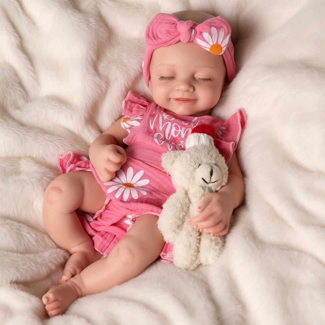 BABESIDE Silicone Baby Doll Lifelike Reborn Baby Dolls - 16 Inch (Weight 4 Lb) Full Platinum Silicone Reborn Baby Doll Slicone Full Body Anatomically Correct Sleeping Baby Girl with Gift Box (Pink)