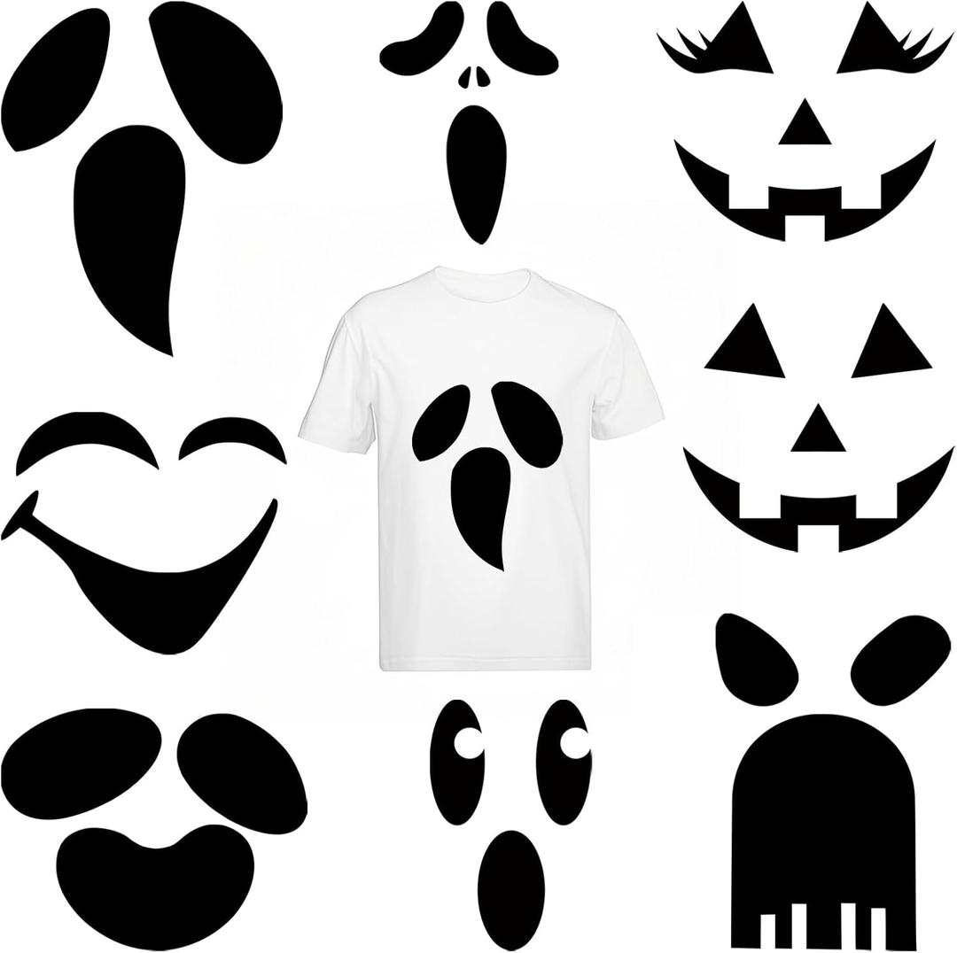 7 Sheets Halloween Adhesive Ghost Felt Sticker for Pumpkin Decor Black Felt Ghost Eyes Face Stickers Clothes Sticker for Halloween DIY Projects Costume Shirt Crafts Decoration(face7)