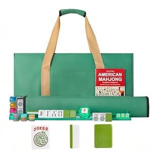 GUSTARIA American Mahjong Game Set, 166 Green Tiles, 4 All-in-One Color Rack/Pushers, Complete Mahjong Tile Set，Green Carrying Bag