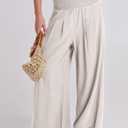 ANRABESS Women Linen Palazzo Pants Summer Boho Wide Leg High Waist Casual Lounge Pant 2026 Beach Travel Vacation Outfits (Beige, M)