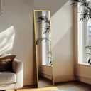 Delma Full Length Mirror,Large Floor Mirror with Aluminum Frame for Bedroom, Bathroom, Living Room,Wall Mount or Freestanding Design(with Stand,Rect 56x15-Gold)