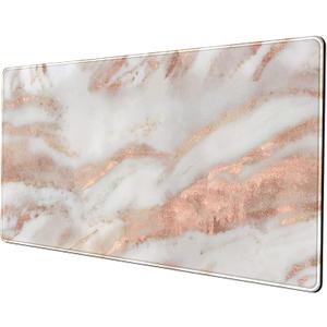 Rose Gold Marble Desk Mat Cute Desk Decor Mouse Pad, Abstraction Metallic Luxury Large Gaming Mousepad (31.5x15.75 in), Women Girly Keyboard Mat Computer Desk Pad for Work/Office/Home