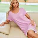 Ekouaer Nightgowns for Women Sexy Sleepshirts V Neck Short Sleeve Sleepwear Lace Trim Soft Night Shirts S-2XL (XXL)