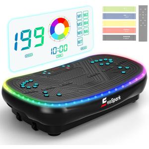 EvoSpark Vibration Plate Exercise Machine for Lymphatic Drainage, 4D Full Body Workout Vibrate Fitness Platform, 199 Adjustable Speeds, 3 Motors Power Vibration Plate for Weight Loss & Fitness, Max Load 550 lb