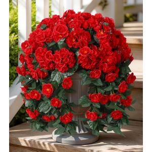 Ivydale Fake Geraniums Artificial Flowers for Outdoors Summer Decor, 2 PCS Red Faux Hanging Flowers Outdoor Plants Realistic Silk Geraniums Vines UV Resistant for Outside Planters Porch Patio Garden