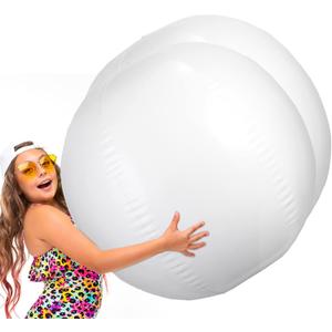 5 Feet White Giant Beach Ball 60 Inches Inflatable Ball Massive Beach Decorations Supplies for Water Games Birthday Summer Hawaiian Tropical Party