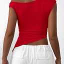 PRETTYGARDEN Womens 2026 Summer Off The Shoulder Crop Tops Sleeveless One Shoulder Ruched Asymmetrical Y2K Going Out Tank Top (Red, S)
